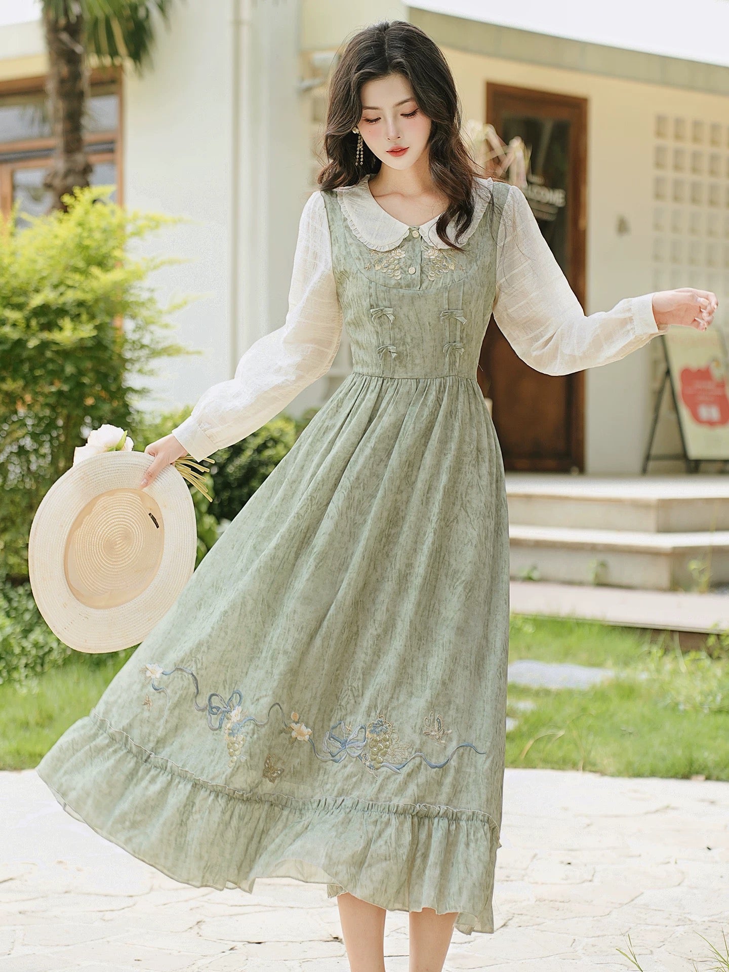 Grapevine Twofer Midi Dress (Green)