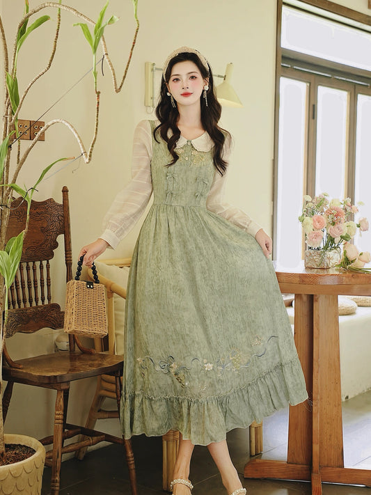 Grapevine Twofer Midi Dress (Green)