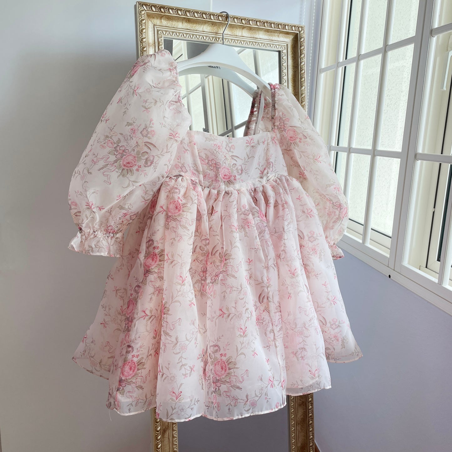 French Rose Mini Puff Dress (Pink)
