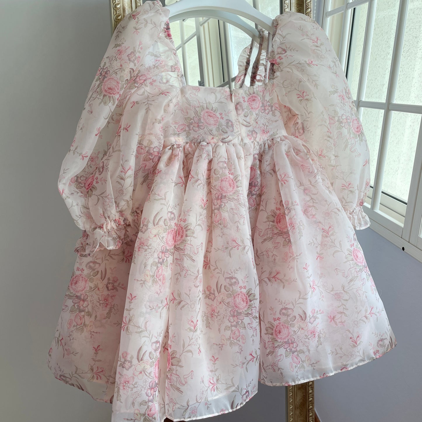 French Rose Mini Puff Dress (Pink)