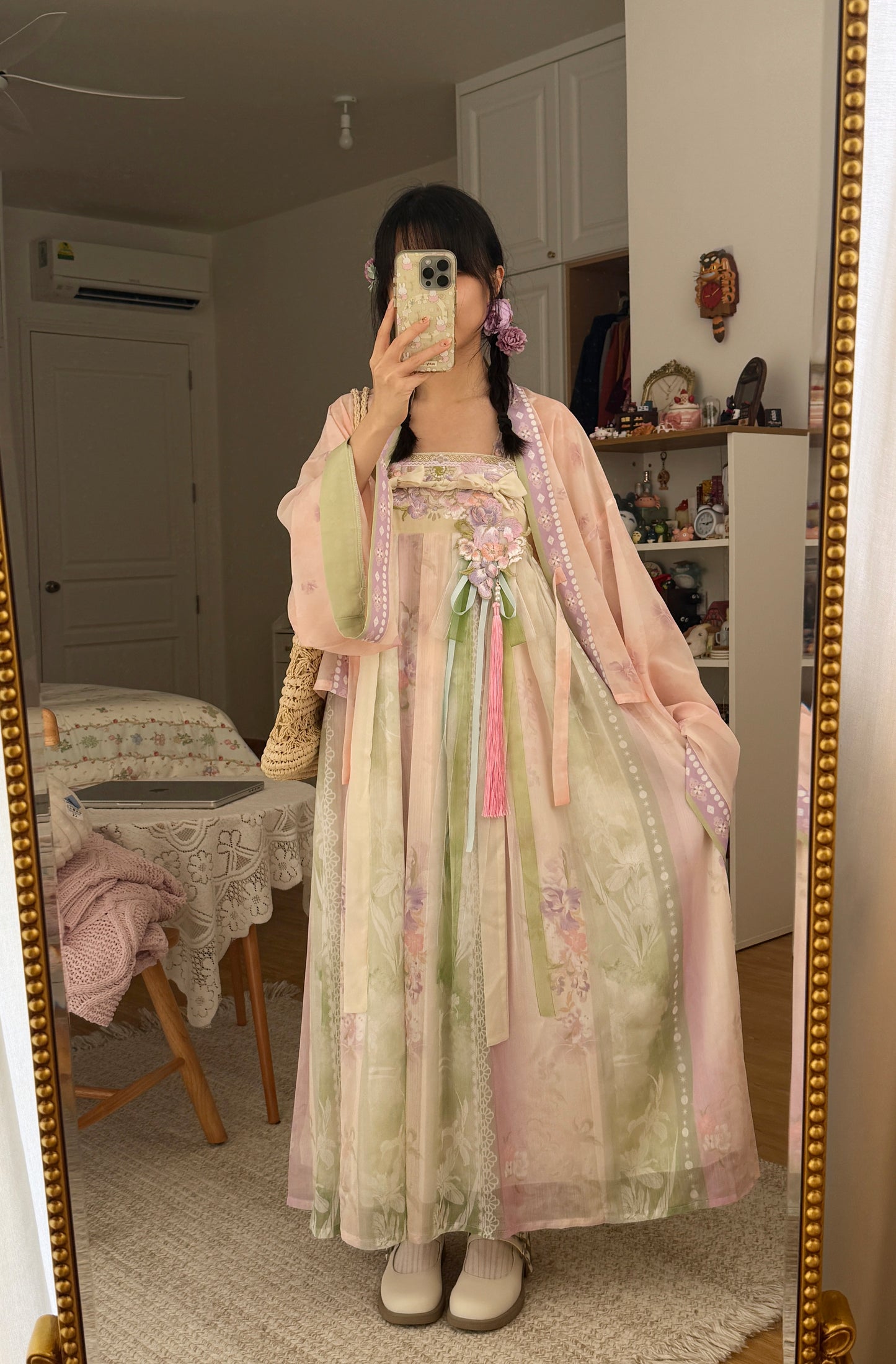 Wisteria Qixiong Ruqun Set (Green/Purple)