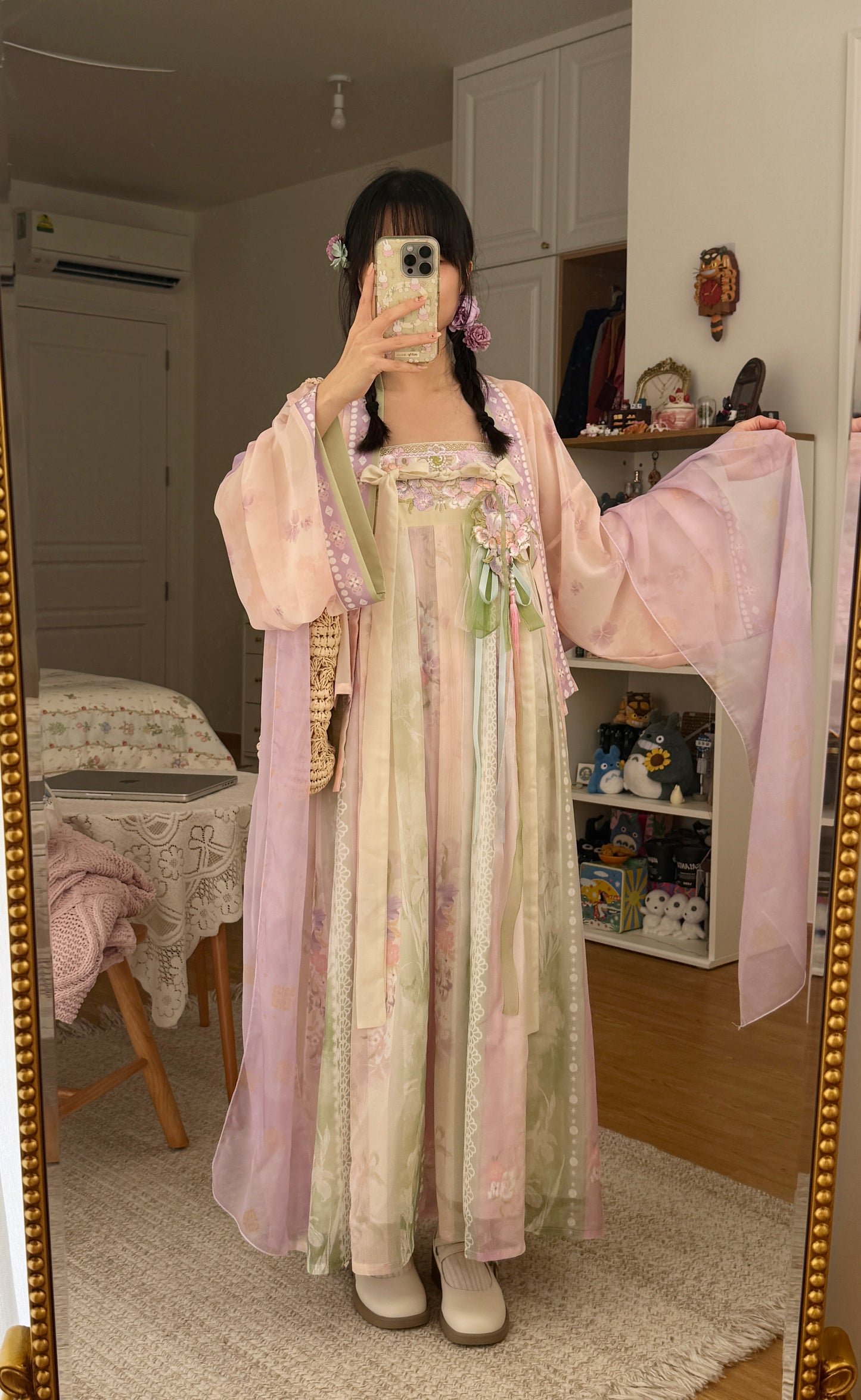 Wisteria Qixiong Ruqun Set (Green/Purple)