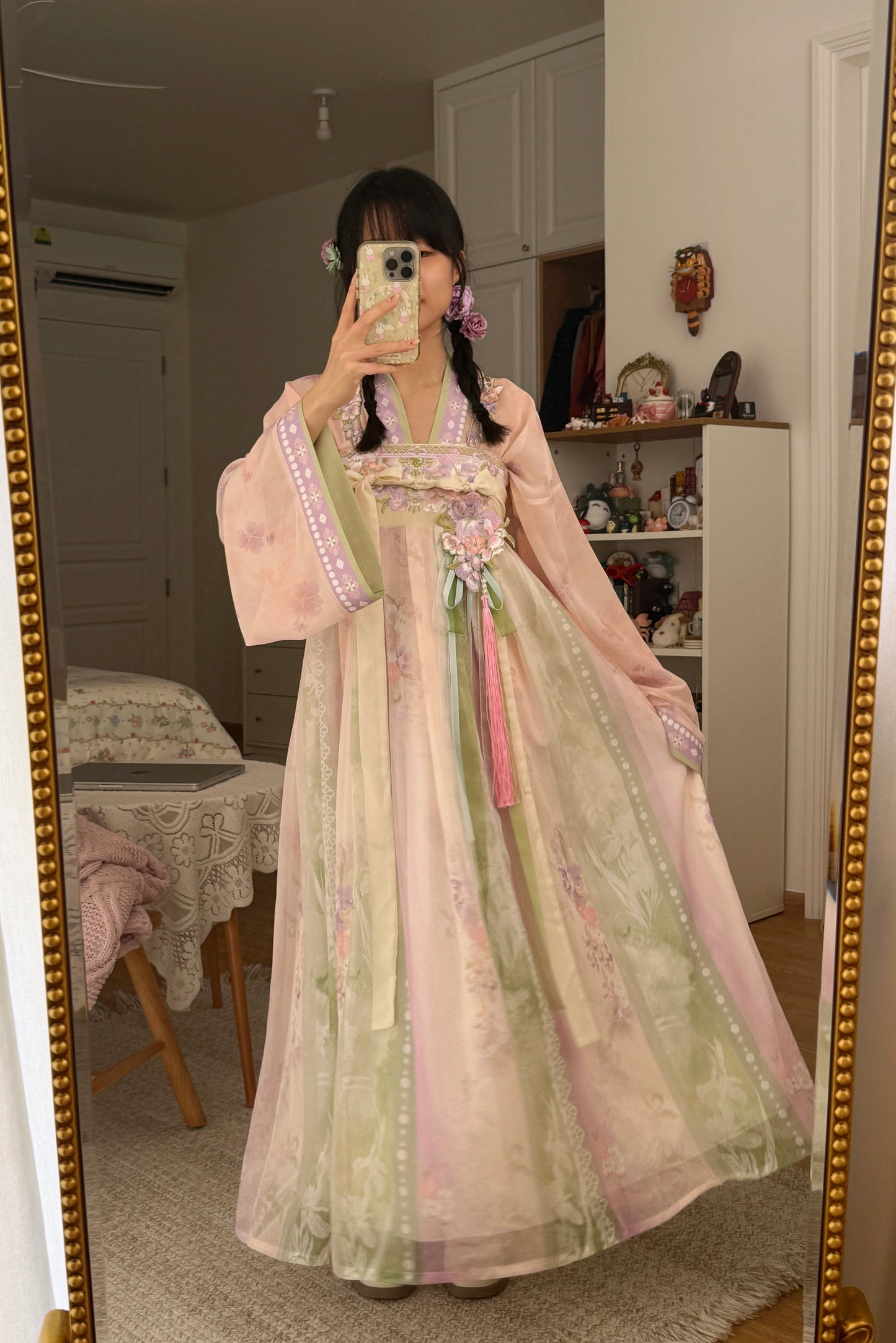 Wisteria Qixiong Ruqun Set (Green/Purple)