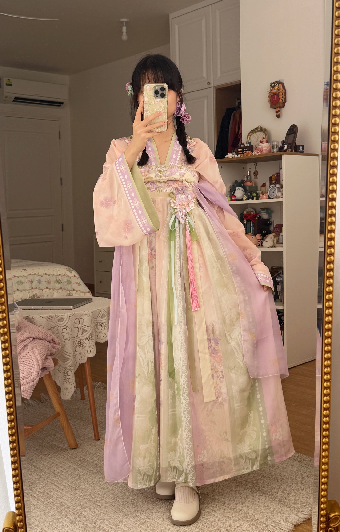 Wisteria Qixiong Ruqun Set (Green/Purple)