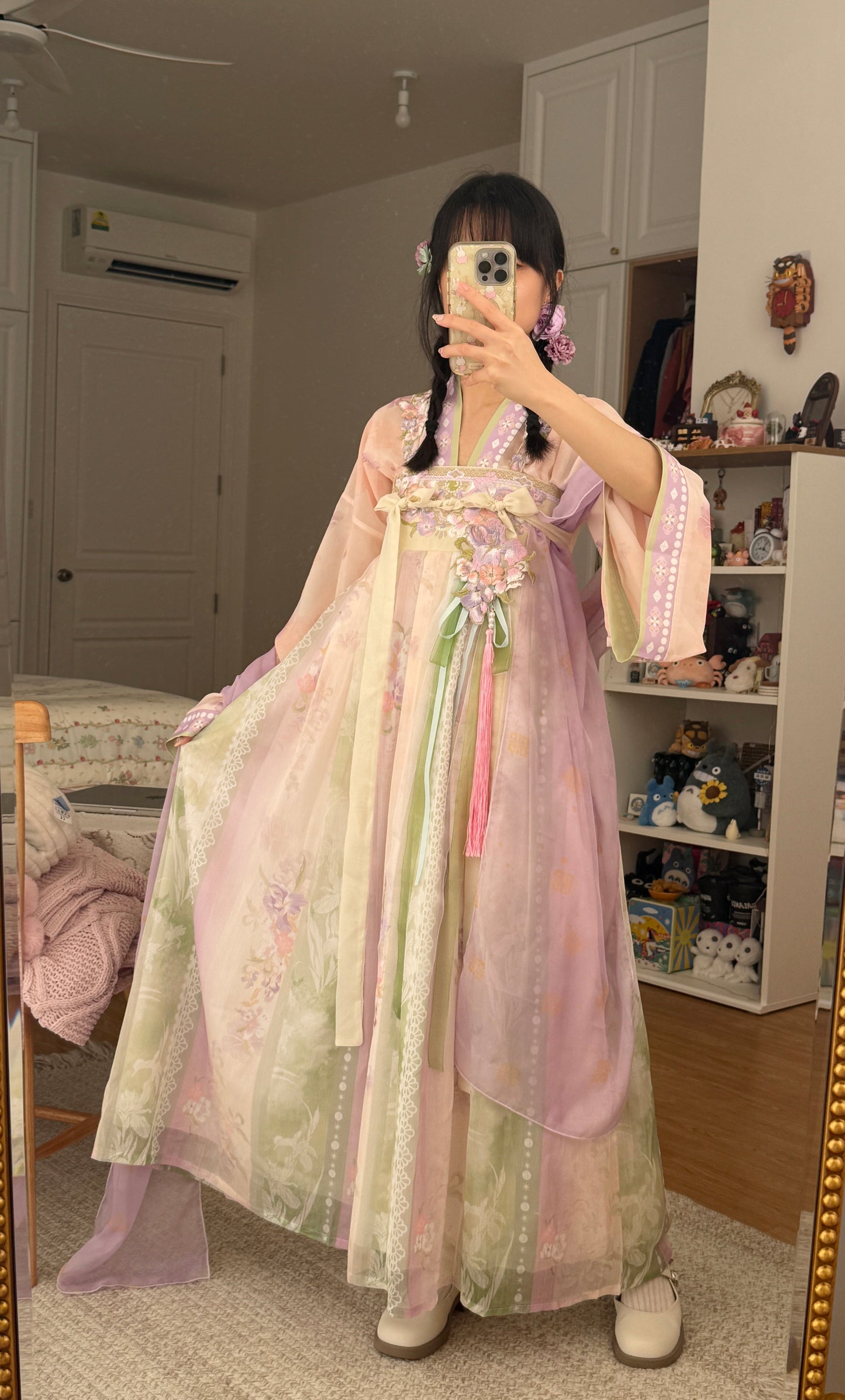 Wisteria Qixiong Ruqun Set (Green/Purple)