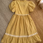 Gingham Cottage Puff Sleeve Midi Dress & Apron Set (Yellow)
