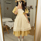 Gingham Cottage Puff Sleeve Midi Dress & Apron Set (Yellow)