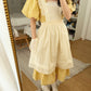 Gingham Cottage Puff Sleeve Midi Dress & Apron Set (Yellow)