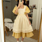 Gingham Cottage Puff Sleeve Midi Dress & Apron Set (Yellow)