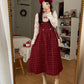 Sweet Apple Pie Plaid Pinafore Dress (Red)