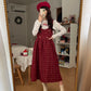 Sweet Apple Pie Plaid Pinafore Dress (Red)