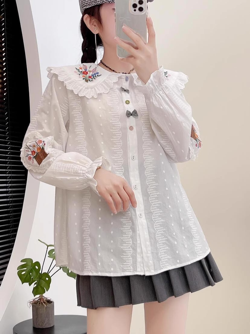 Flower Basket Embroidered Blouse (2 Colors)