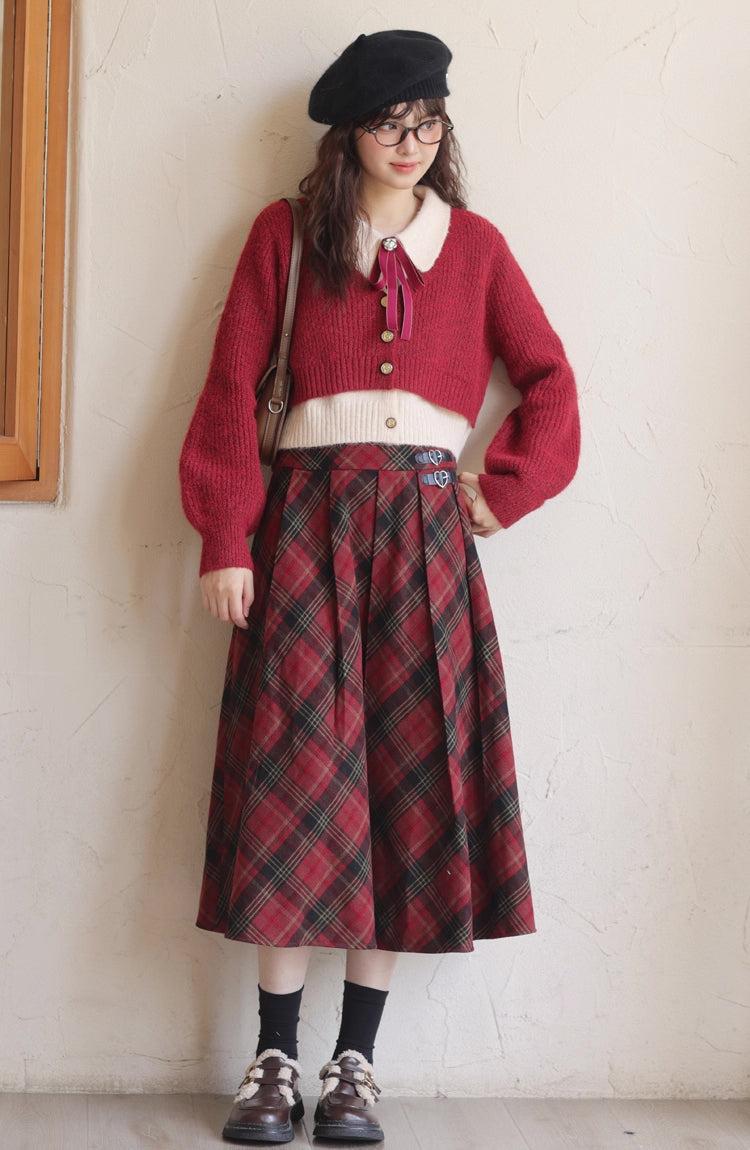 Faux Layered Cardigan (Red)