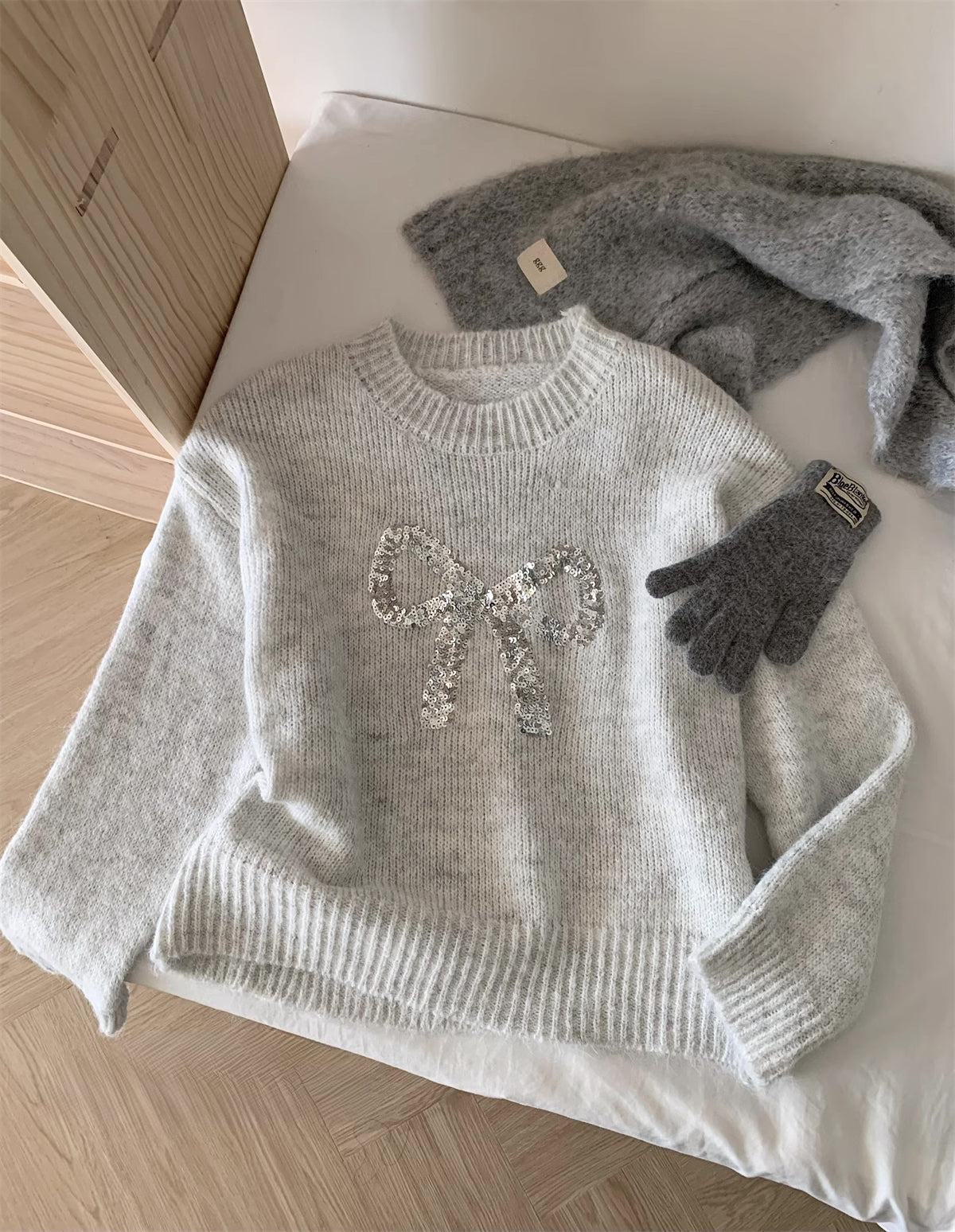 Sequin Bow Sweater (Grey)