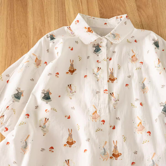 Rabbits Going Out Blouse (White)