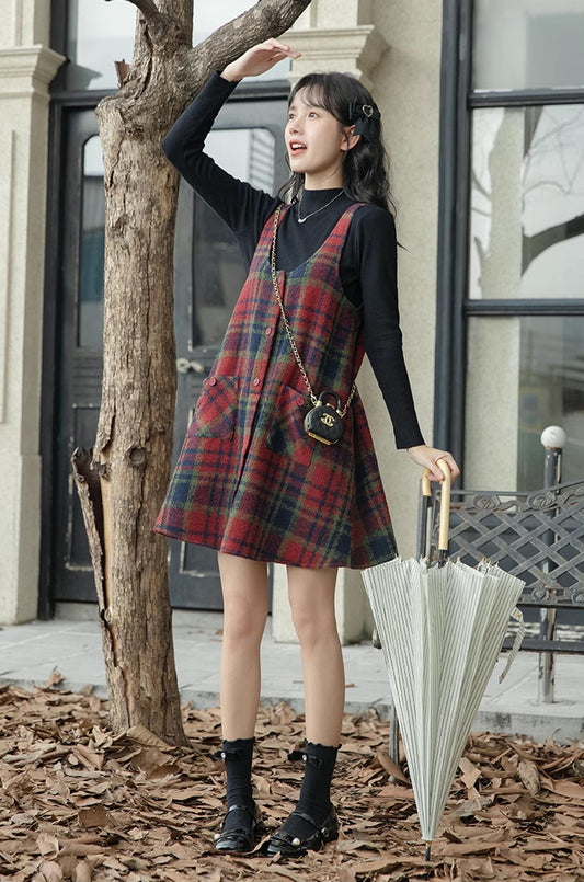 Holly Plaid Mini Dress (Red)