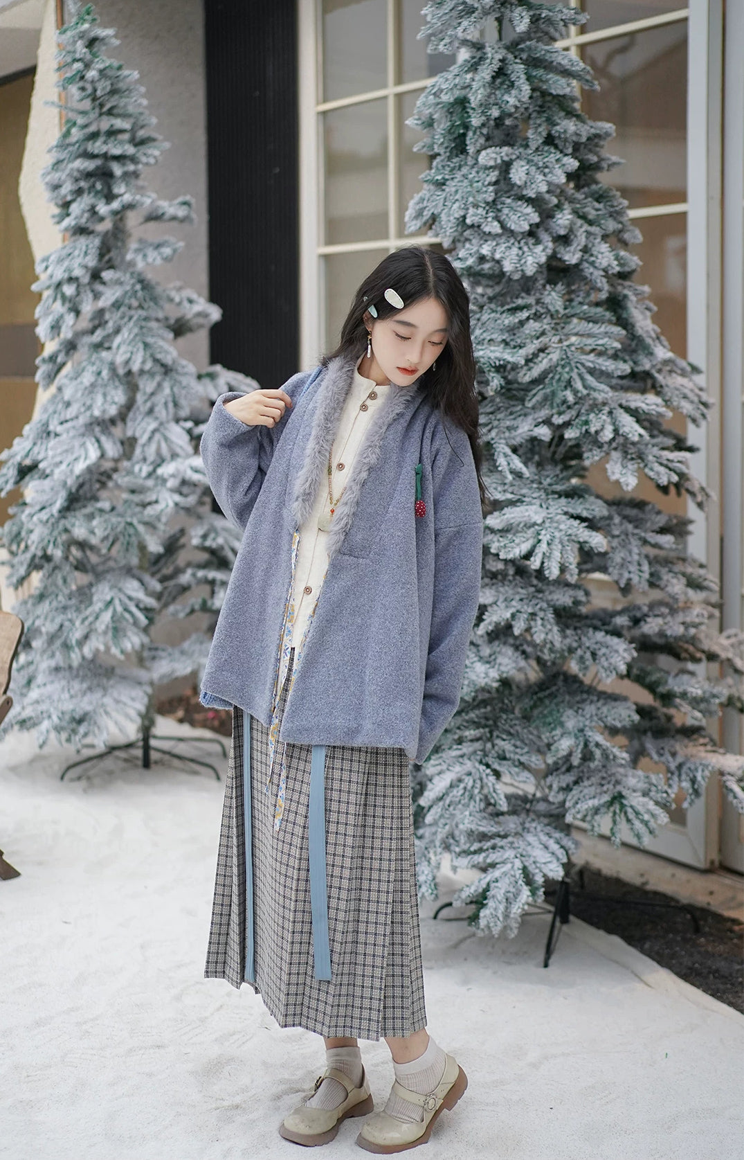 Snowy Wishes Cross Collar Jacket (3 Colors)