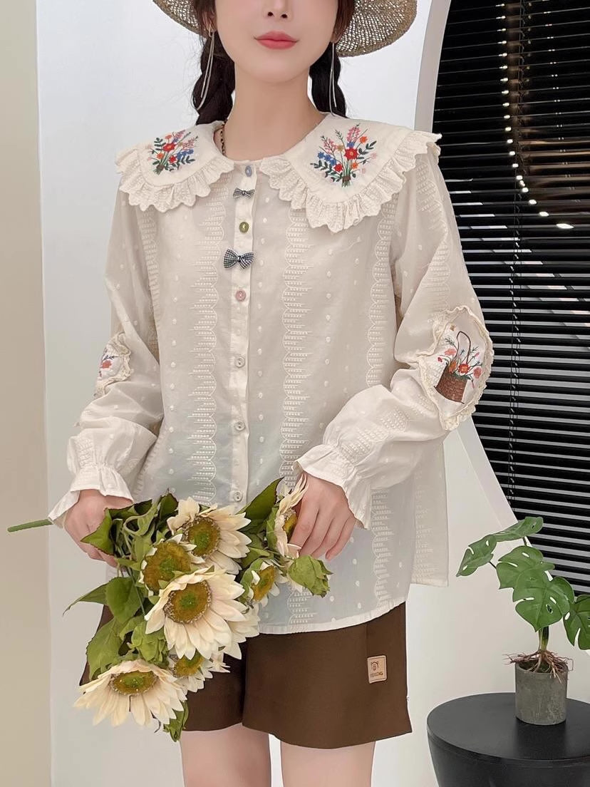 Flower Basket Embroidered Blouse (2 Colors)