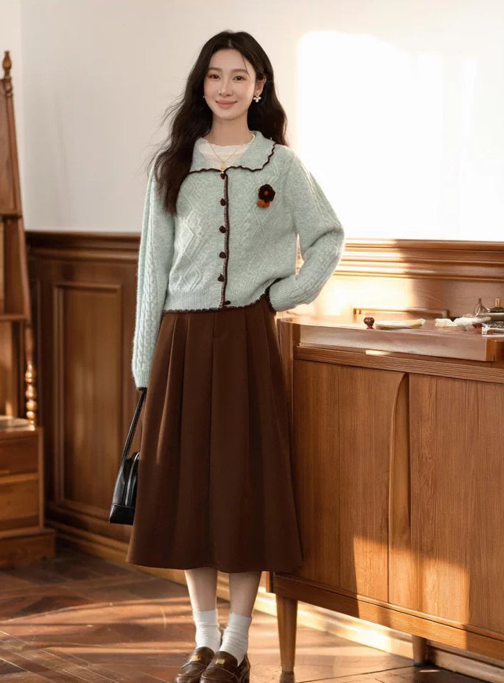 Peppermint Mocha Collared Cardigan (Mint)