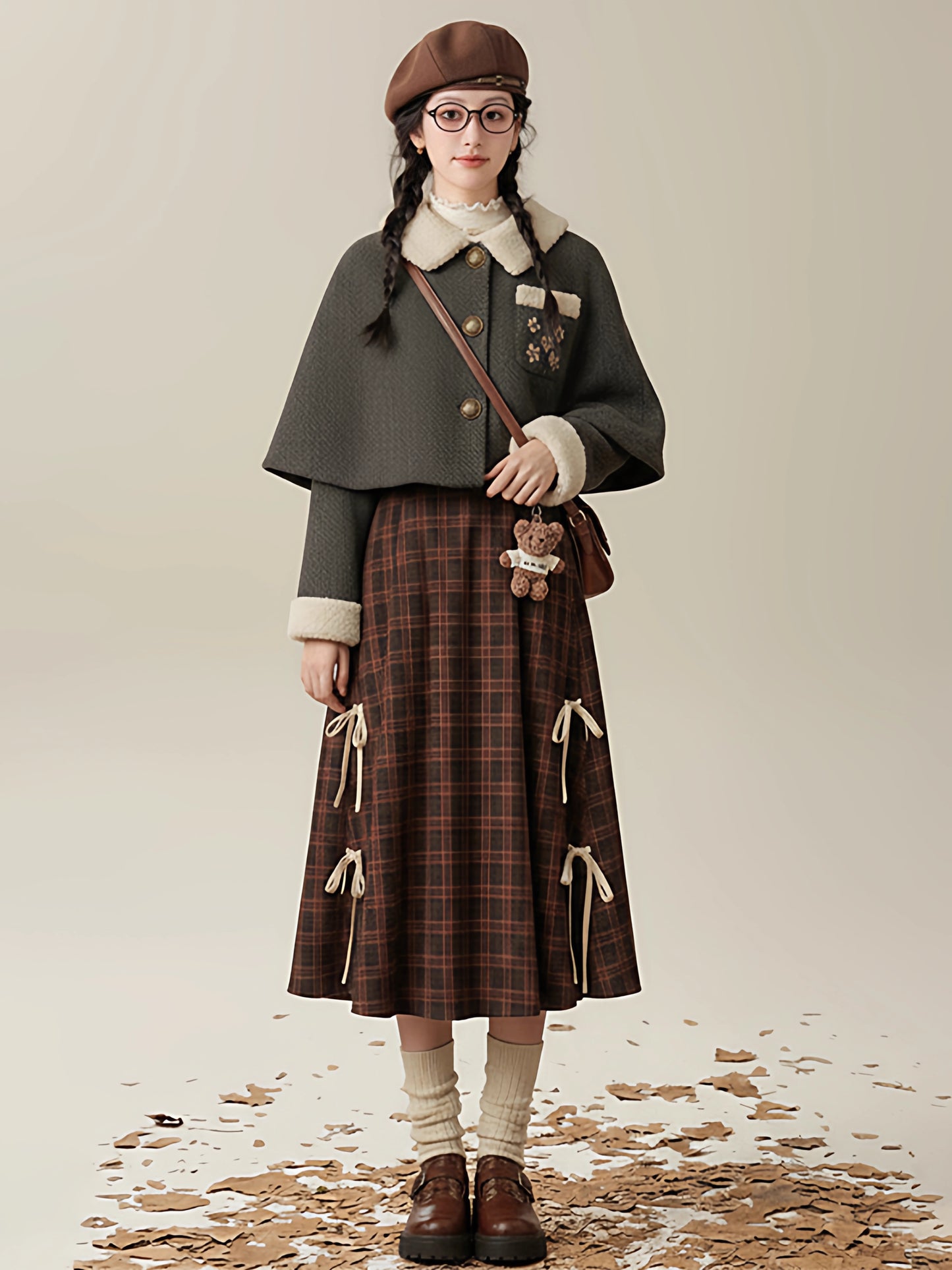 Rustic Daisy Capelet Jacket (Olive Grey)