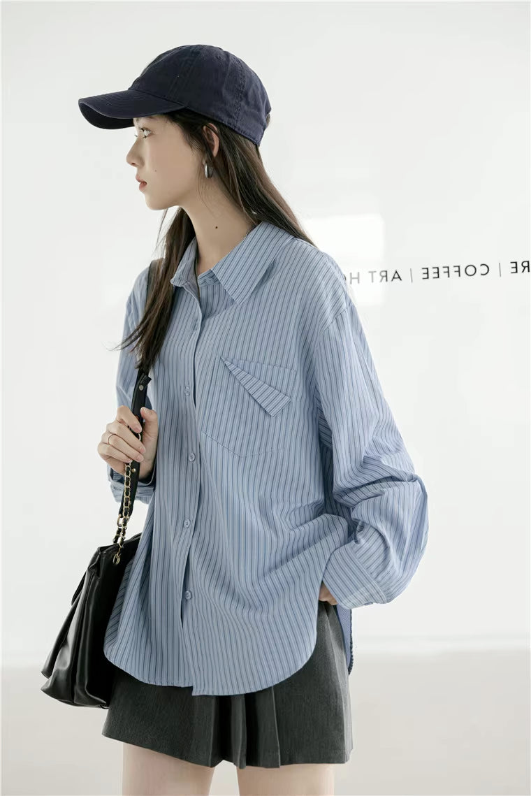 Boyfriend Stripe Button Up Shirt (2 Colors)