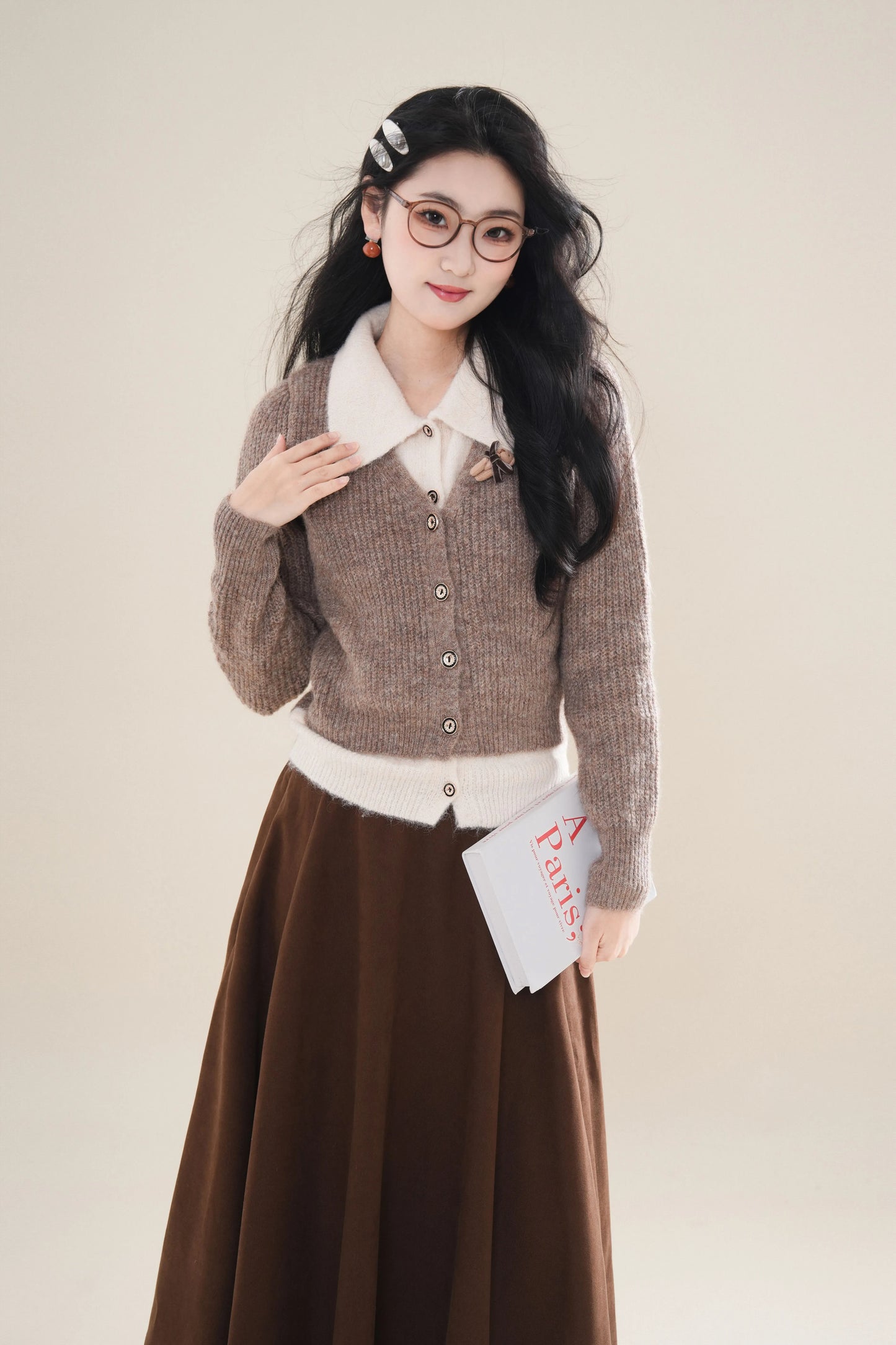 Faux Layered Cardigan (Khaki)