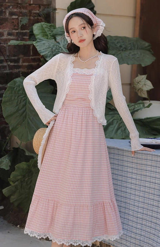 Coco Plaid Midi Cami Dress (Pink)