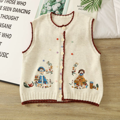 Garden Sisters Embroidered Button Vest (4 Colors)