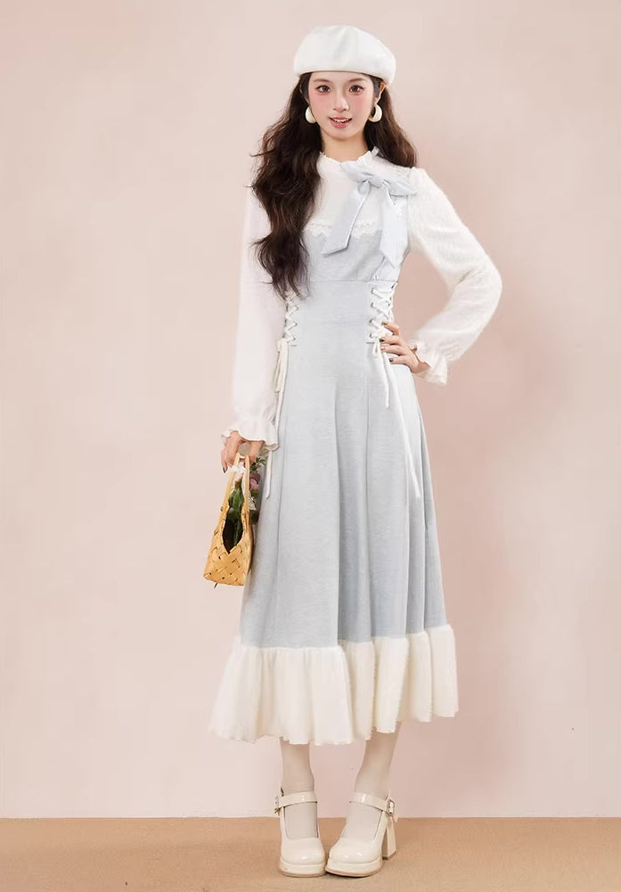 Frozen Twofer Knitted Sweater Dress (Blue/White)