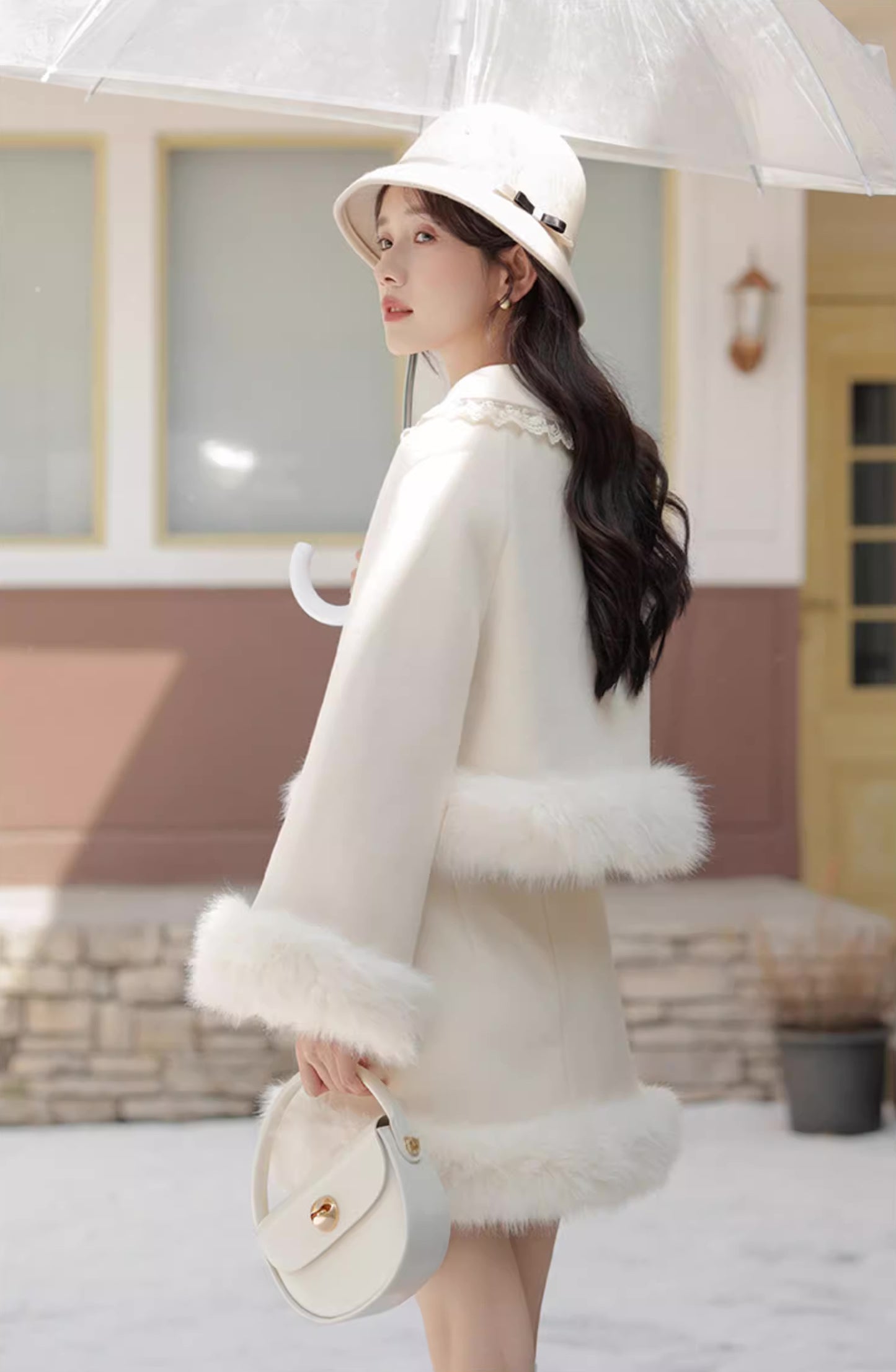 Fuzzy Snow Puff Tweed Set (Cream)