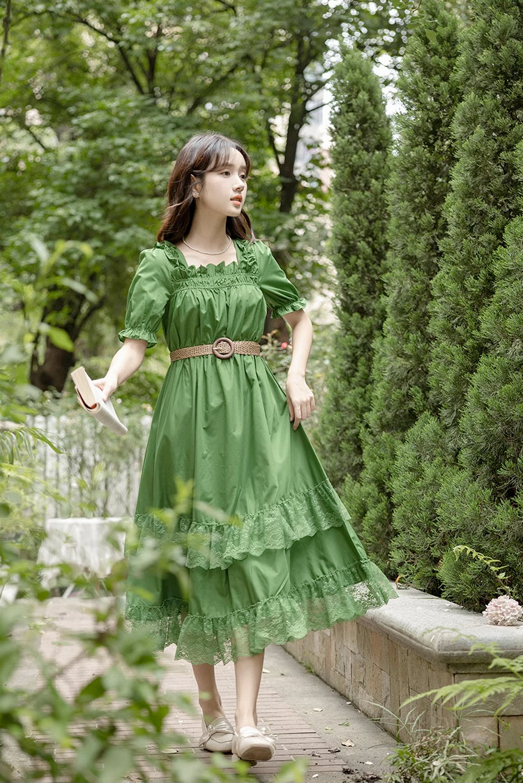 Forest Fairy Lace Midi Dress (Green)