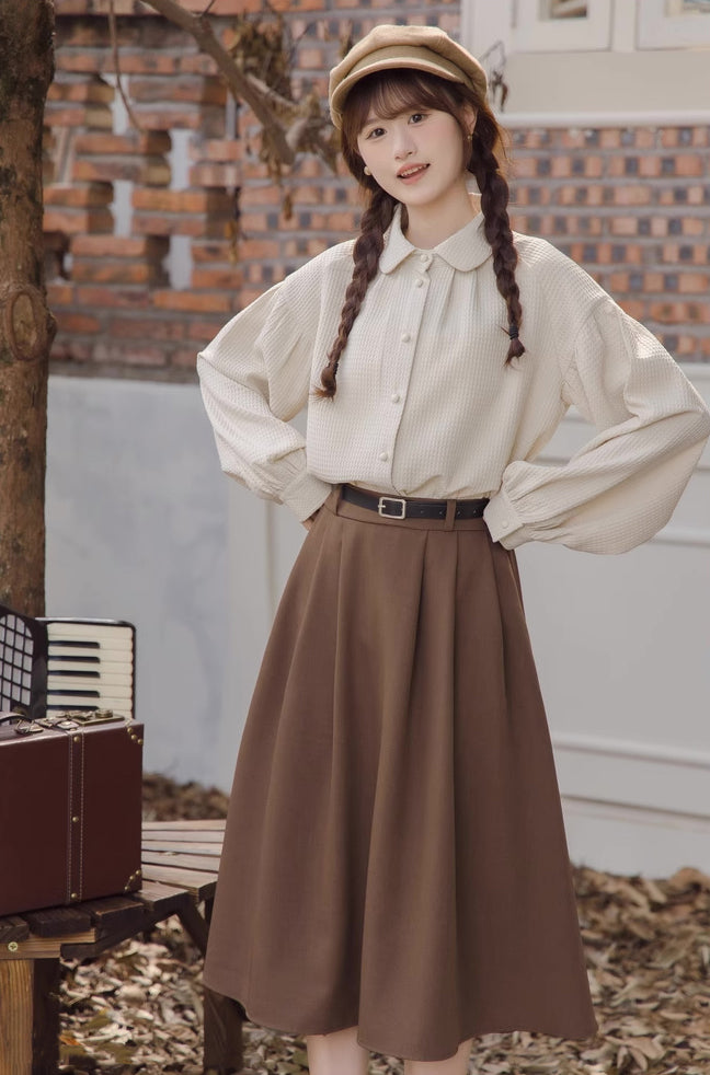 Belted Woven Midi Skirt (2 Colors)