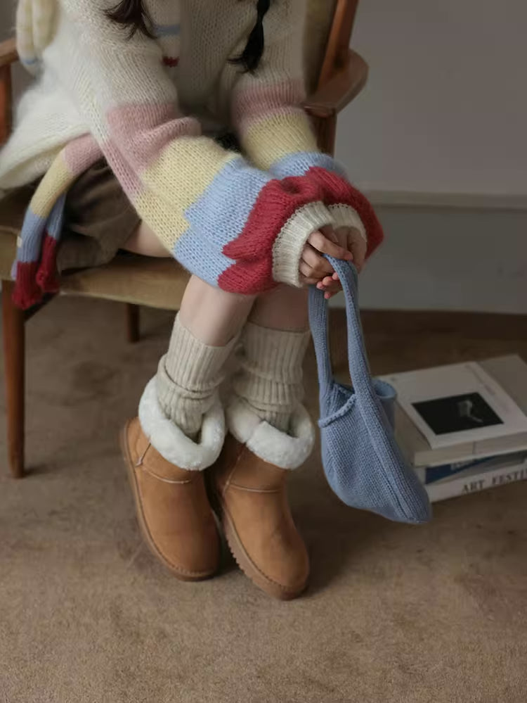 Rainbow Stripe Sleeves Sweater (White)