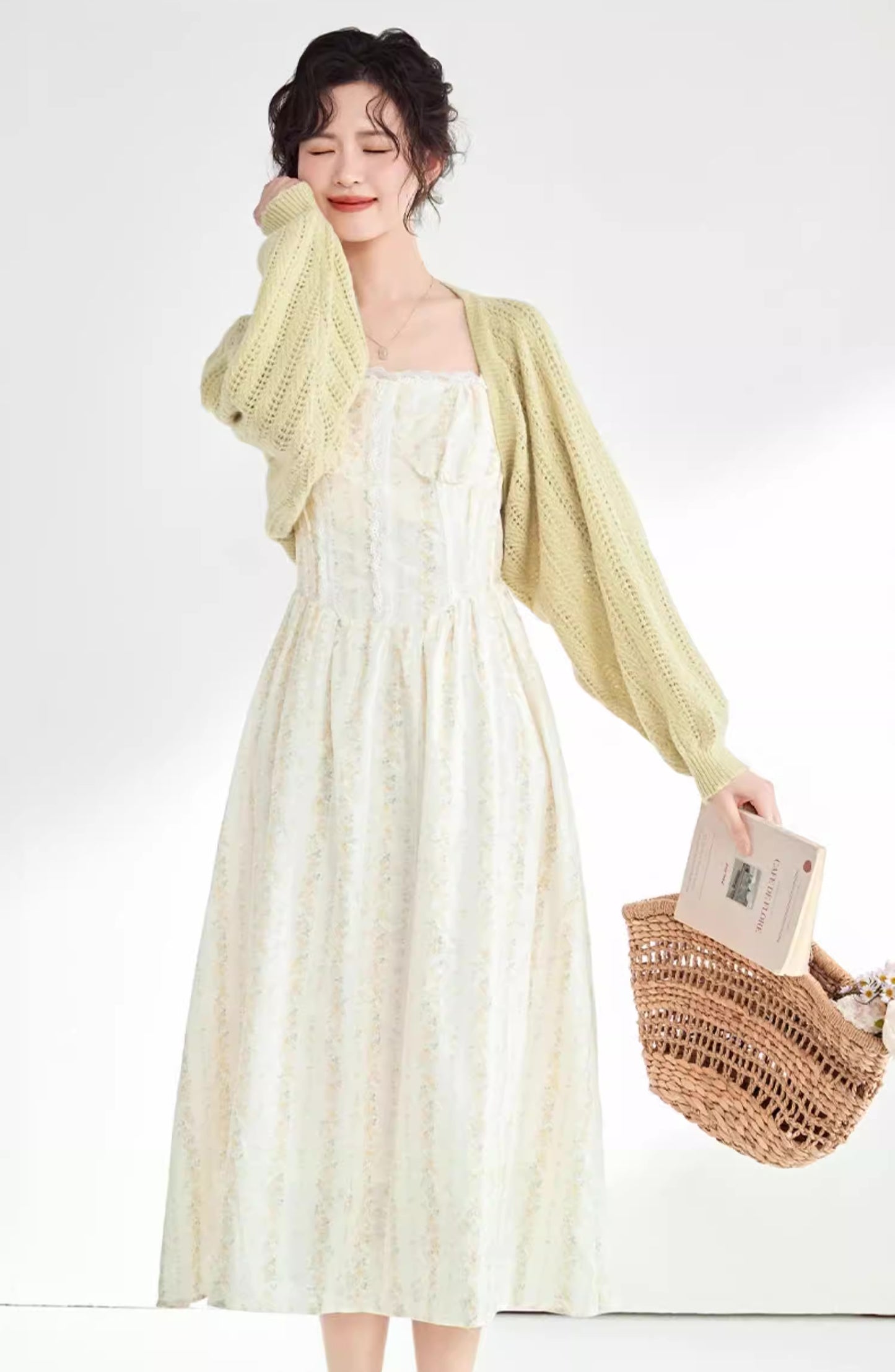 Ditsy Floral Stripe Cami Dress & Sweater (2 Colors)