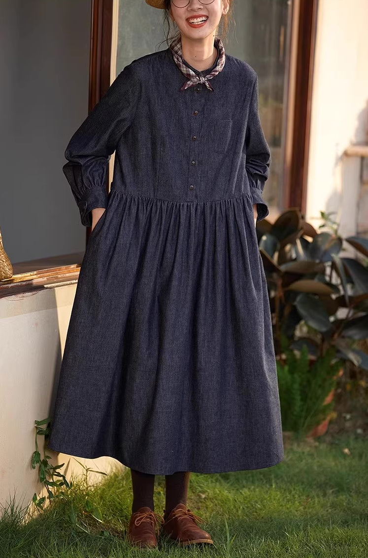 Comfort Denim Midi Dress (Dark Wash)
