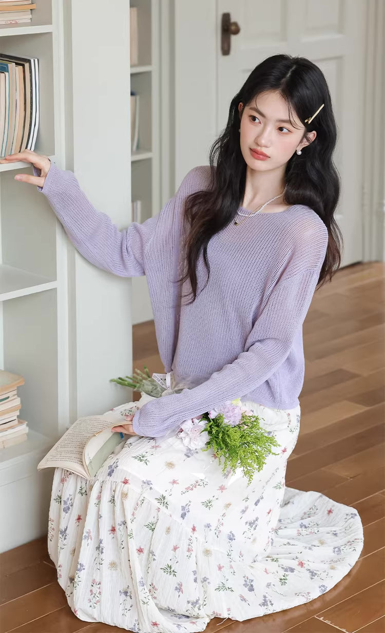 Dried Flowers Midi Skirt (Cream)