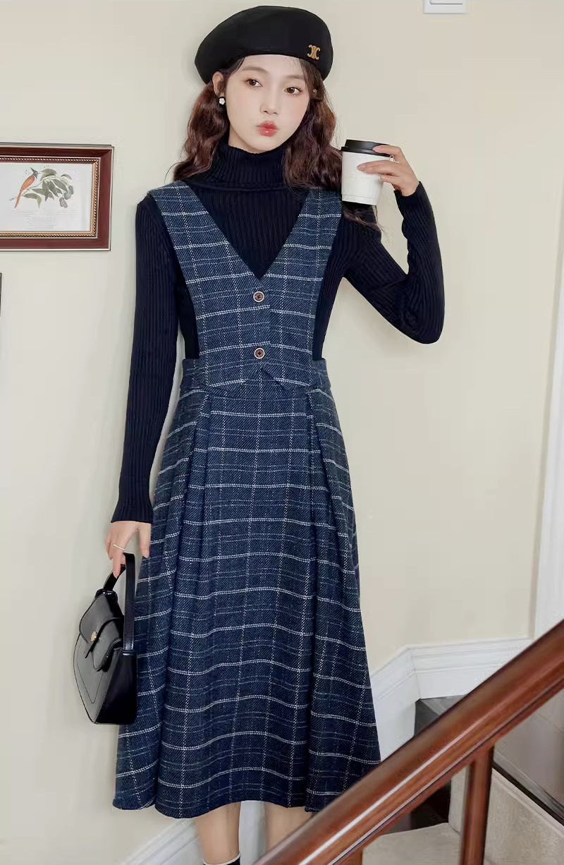 Plaid Vest Pinafore Dress (3 Colors)