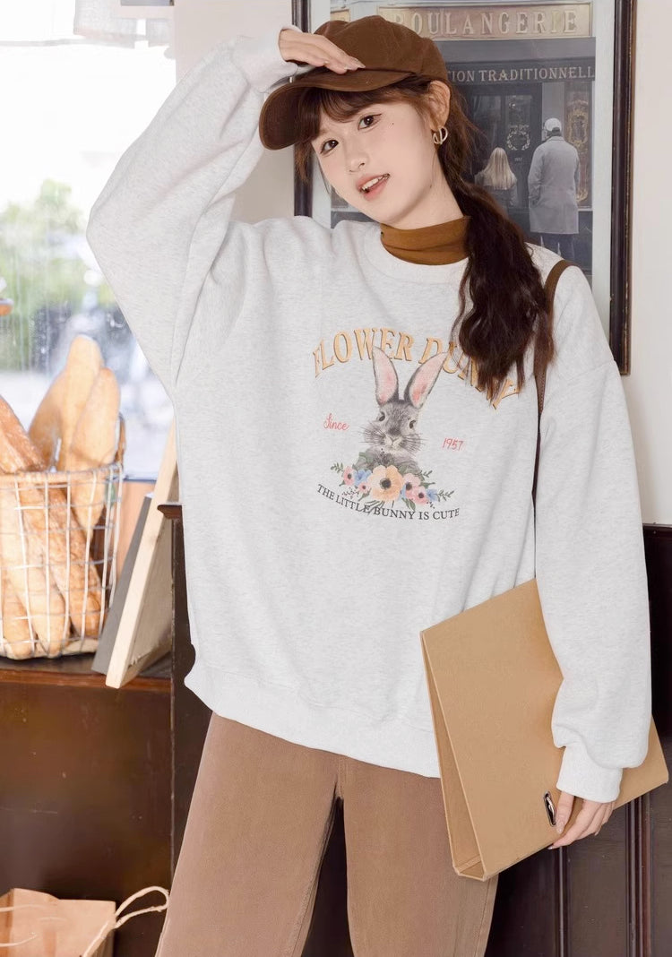 Flower Bunny Sweatshirt (Heather Gray)