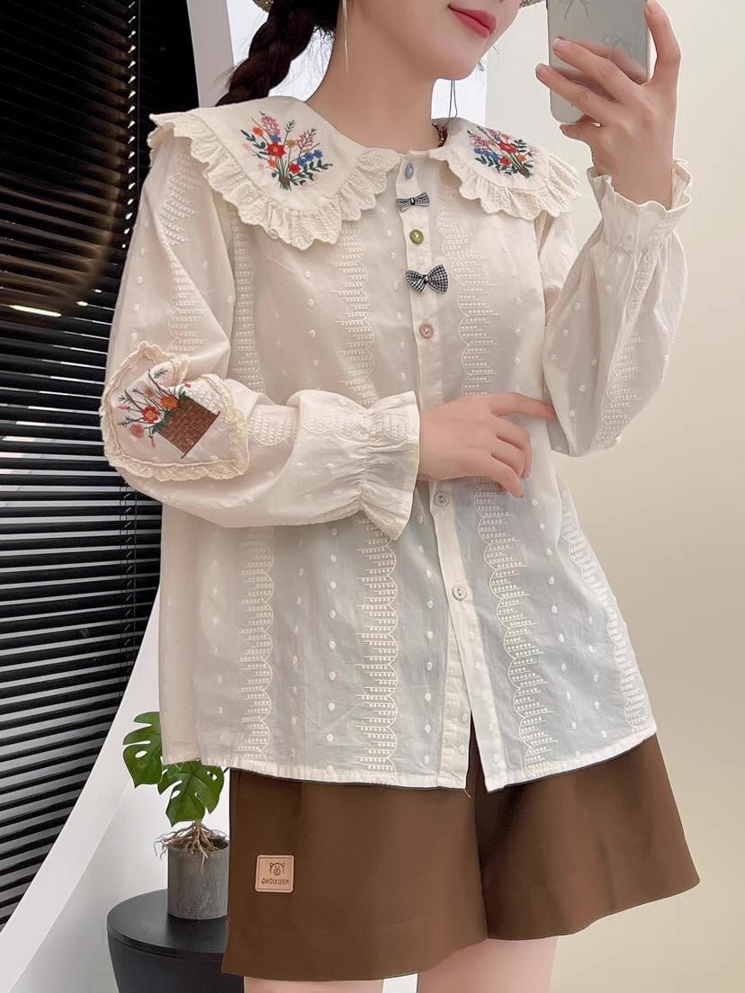 Flower Basket Embroidered Blouse (2 Colors)