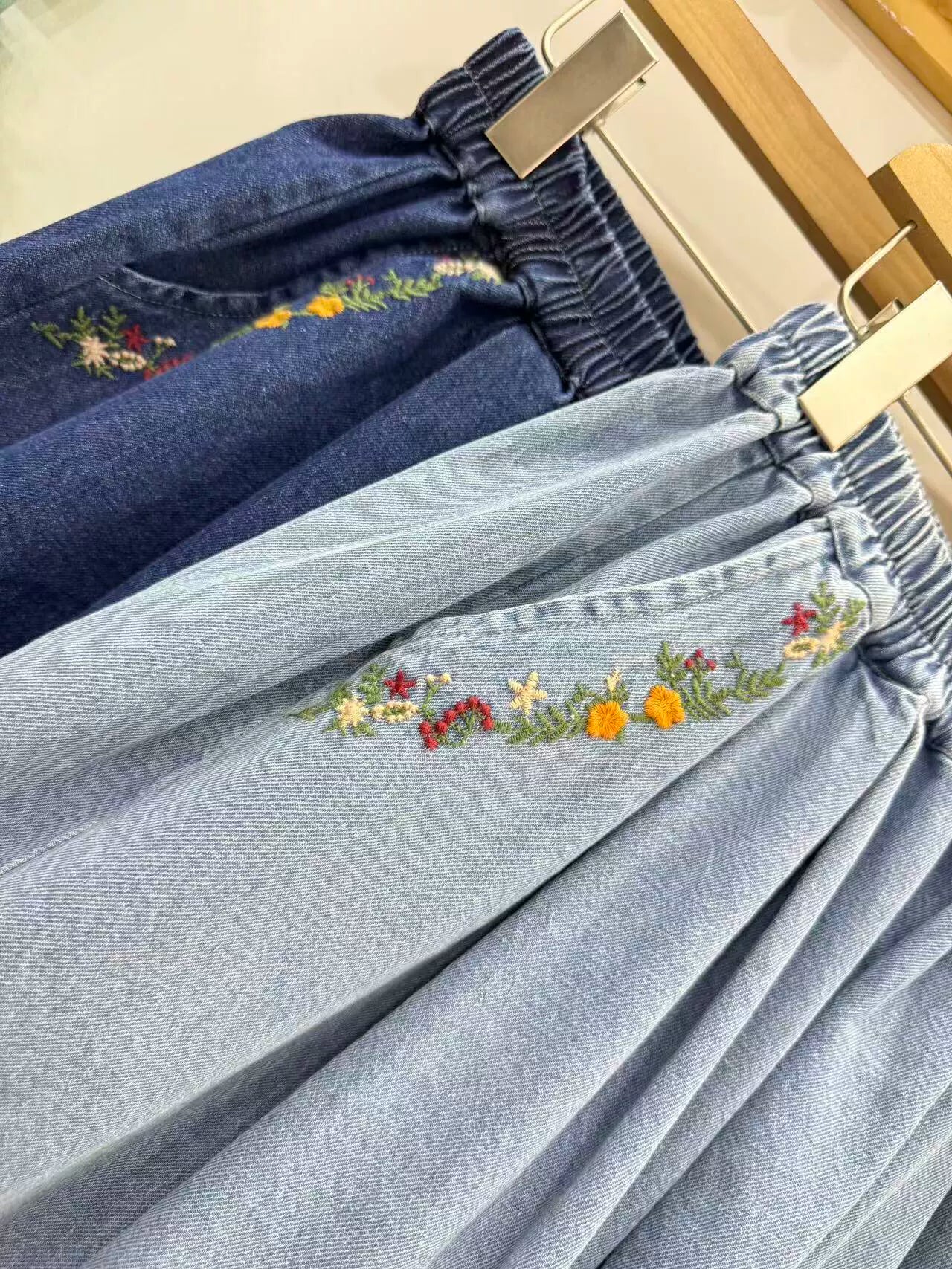 Forest Floor Embroidered Denim Shorts (2 Colors)