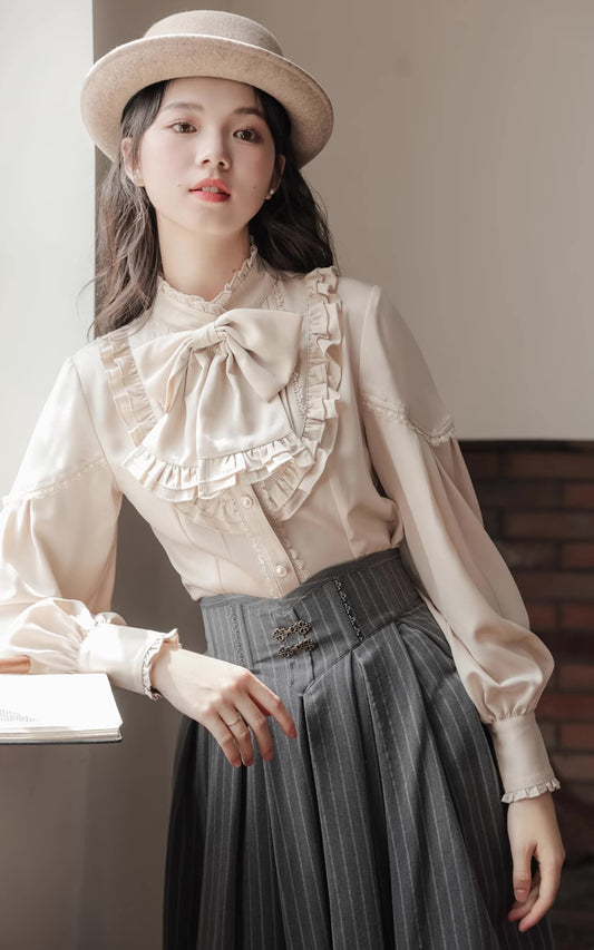 Victoria Ruffle Bow Blouse (Cream)