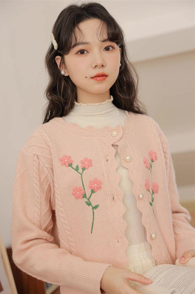 Sweet Floral Embroidered Cardigan (2 Colors)