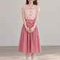 Polka Dot Bow Twofer Midi Dress (Pink)