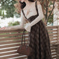 Snowy Plaid Twofer Suspender Midi Dress (Cream/Brown)