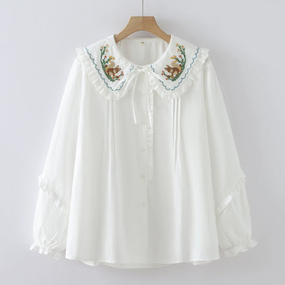 Peek-a-Squirrel Embroidered Blouse (3 Colors)