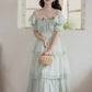 Garden Fairy Tiered Cold Shoulder Midi Dress (Mint Green)