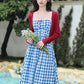 Vintage Gingham Floral Cami Dress (Blue)