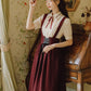 Short Sleeve Crepe Suspender Skirt Set (Maroon)