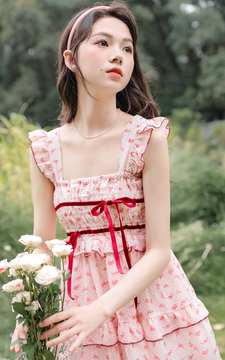 Little Bow Mini Dress (Pink/Red)