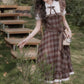 Hazel Plaid Flutter Twofer Midi Dress (Brown)